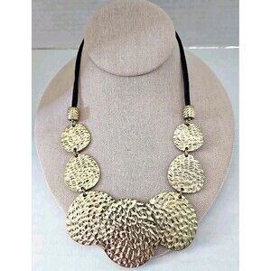 Erica Lyons Statement Necklace Gold Tone Textured Hammered Circles Disks 18"